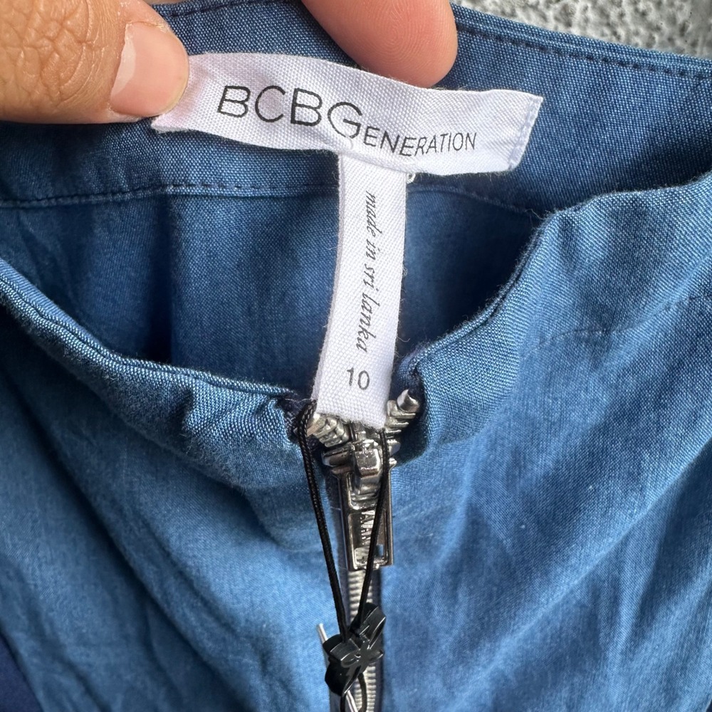 BCBGMAXAZRIA Denim Patchwork Wide Leg Jumpsuit Wo… - image 4